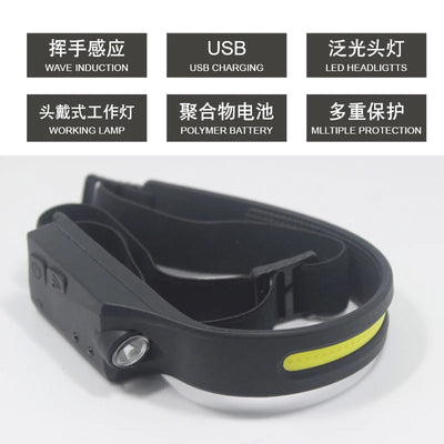 COB LED Headlamp Sensor Headlight with Built-in Battery Flashlight USB Rechargeable Head Lamp Torch 5 Lighting Modes Work Light