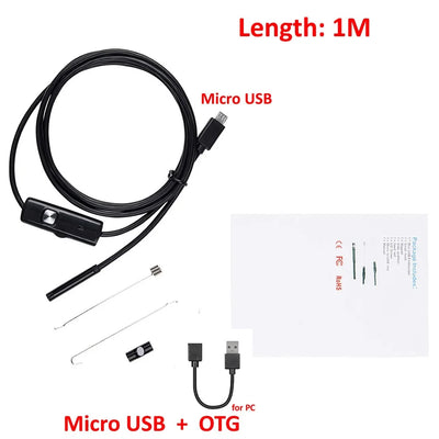 Wsdcam Endoscope Camera 7MM 2 in 1 USB Endoscope Camera Waterproof 6 LED Borescope Inspection Camera For OTG Compatible Android