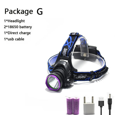 5000 Lumens LED Headlamp Waterproof Hunting Headlight Fishing Flashlight Head Lamp Light + 2x18650 battery+ Charger