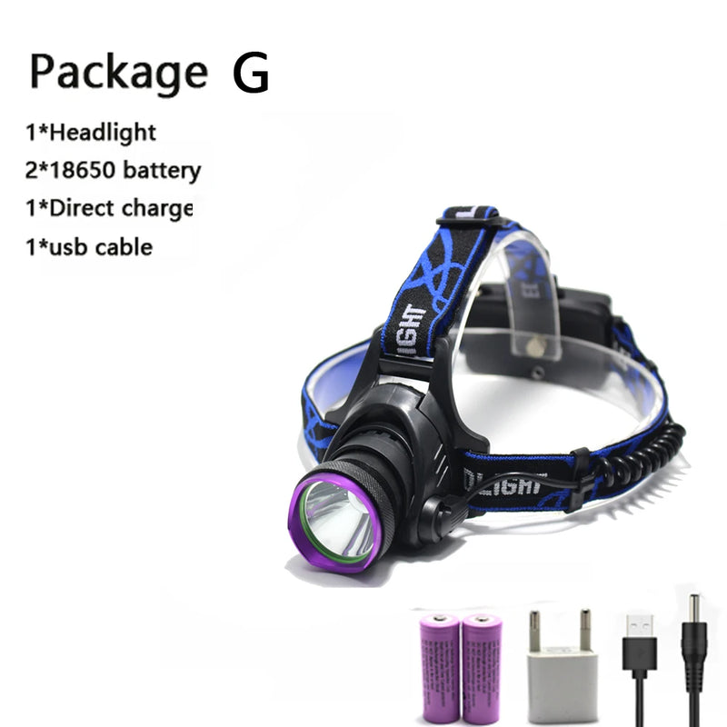 5000 Lumens LED Headlamp Waterproof Hunting Headlight Fishing Flashlight Head Lamp Light + 2x18650 battery+ Charger