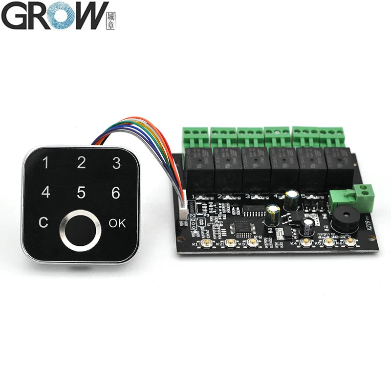 GROW K219-B+G16 DC12V Admin/User Password Fingerprint Control Board With 6 Relays For Door Access Control System