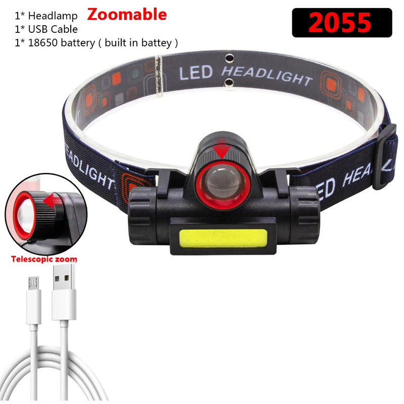 XP-G Q5 Zoomable Headlamp Head Lamp Headlight Waterproof 2500lm Led Built in Usb Rechargeable 18650 Battery Working Light