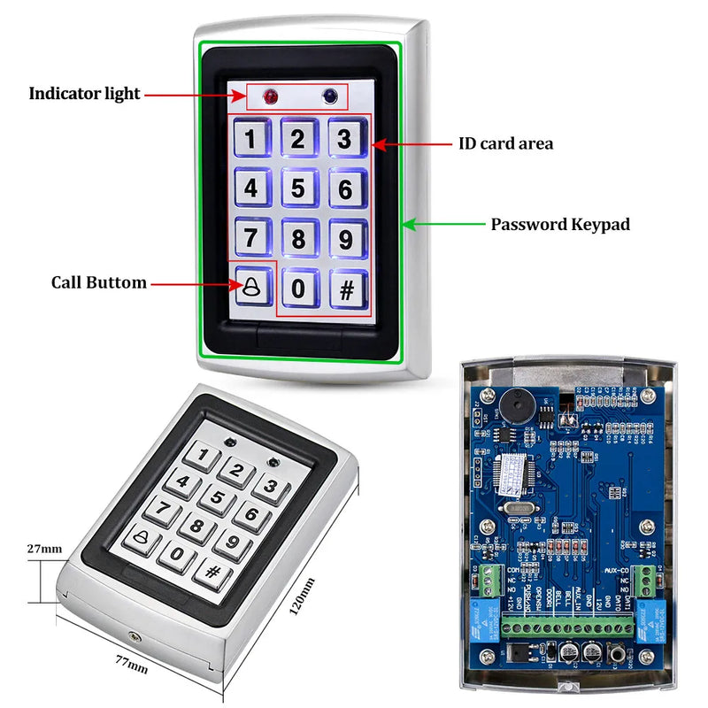 Metal RFID Access Control System Kit with Waterproof Cover+Electric 180KG Magnetic Lock+10 Keyfob+Power Supply+Exit Button