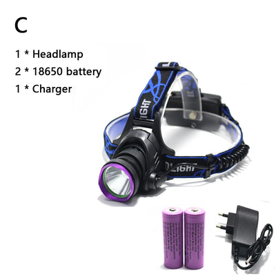 5000 Lumens LED Headlamp Waterproof Hunting Headlight Fishing Flashlight Head Lamp Light + 2x18650 battery+ Charger