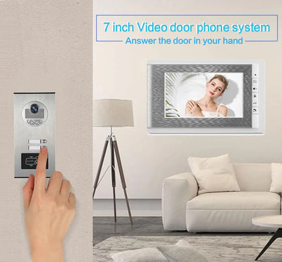 7 inch Video Door Phone Doorbell Intercom System + RFID Access Control Camera for 2/3/4 Multi /Family Apartment Electric Lock