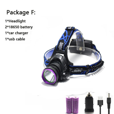 5000 Lumens LED Headlamp Waterproof Hunting Headlight Fishing Flashlight Head Lamp Light + 2x18650 battery+ Charger