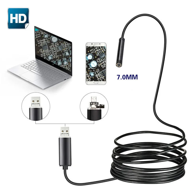 7mm 2in 1 USB Endoscope 480P HD Snake Tube and Android Borescope USB Endoscopio Inspection Micro Camera for PC Smart Phone