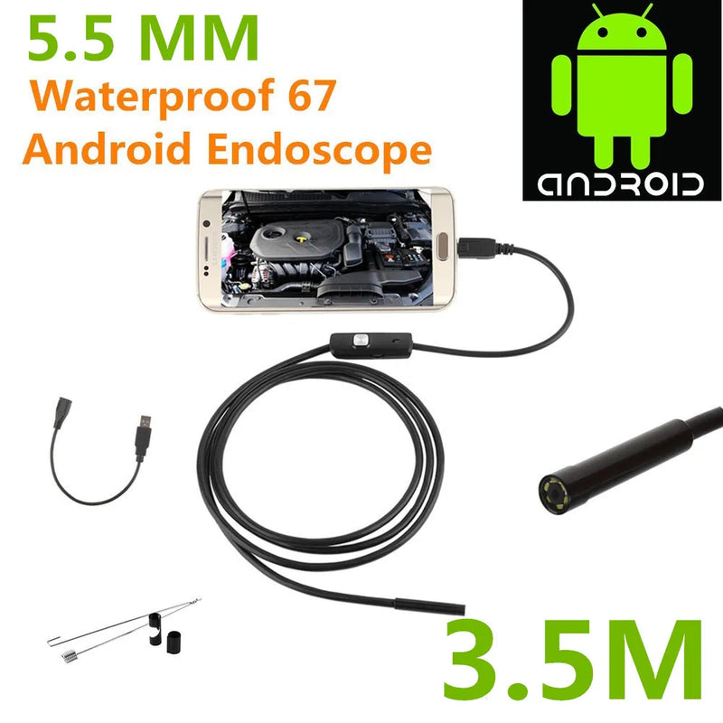 Endoscope Borescope USB Android Inspection Camera HD 6 LED 5.5mm Lens 720P Waterproof Car Endoscopio Tube mini Camera 3.5M