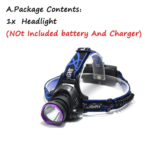 5000 Lumens LED Headlamp Waterproof Hunting Headlight Fishing Flashlight Head Lamp Light + 2x18650 battery+ Charger