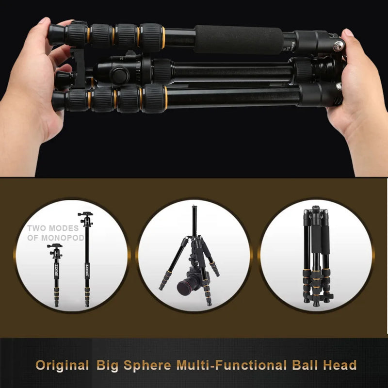 ZOMEI Q666 Professional Aluminium Alloy Tripod Kit Monopod Ballhead For Travel DSLR Camera Light Compact Portable Stand