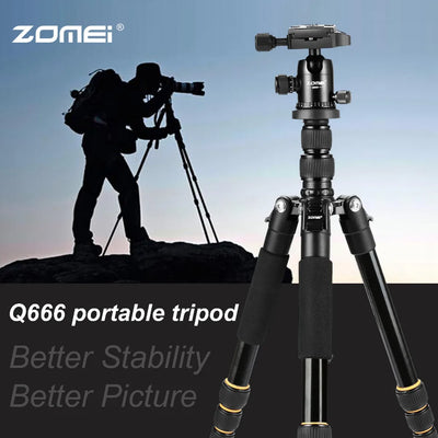 ZOMEI Q666 Professional Aluminium Alloy Tripod Kit Monopod Ballhead For Travel DSLR Camera Light Compact Portable Stand