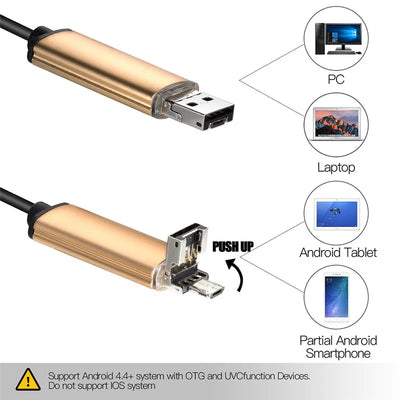 7mm 2in 1 USB Endoscope 480P HD Snake Tube and Android Borescope USB Endoscopio Inspection Micro Camera for PC Smart Phone