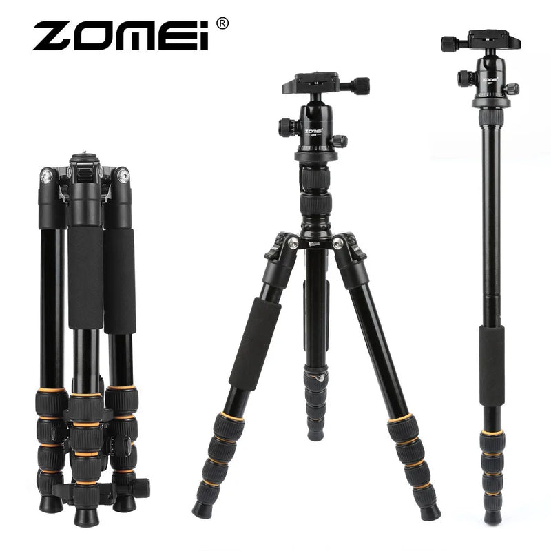 ZOMEI Q666 Professional Aluminium Alloy Tripod Kit Monopod Ballhead For Travel DSLR Camera Light Compact Portable Stand