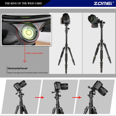 ZOMEI Q666 Professional Aluminium Alloy Tripod Kit Monopod Ballhead For Travel DSLR Camera Light Compact Portable Stand