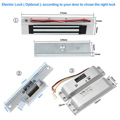 Metal RFID Access Control System Kit with Waterproof Cover+Electric 180KG Magnetic Lock+10 Keyfob+Power Supply+Exit Button