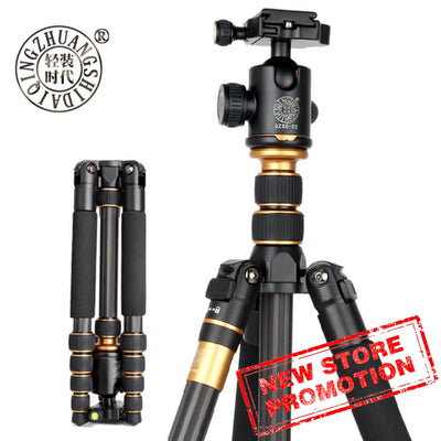 Beike QZSD Q666C Professional Carbon Fiber Tripod Monopod For Travel DSLR Camera Light Compact Portable Stand 15kg Max Load