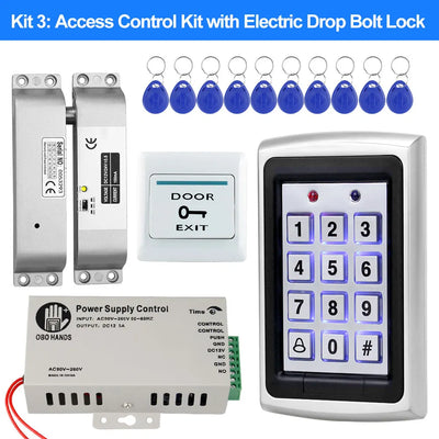 Metal RFID Access Control System Kit with Waterproof Cover+Electric 180KG Magnetic Lock+10 Keyfob+Power Supply+Exit Button