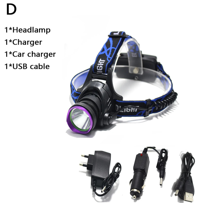 5000 Lumens LED Headlamp Waterproof Hunting Headlight Fishing Flashlight Head Lamp Light + 2x18650 battery+ Charger