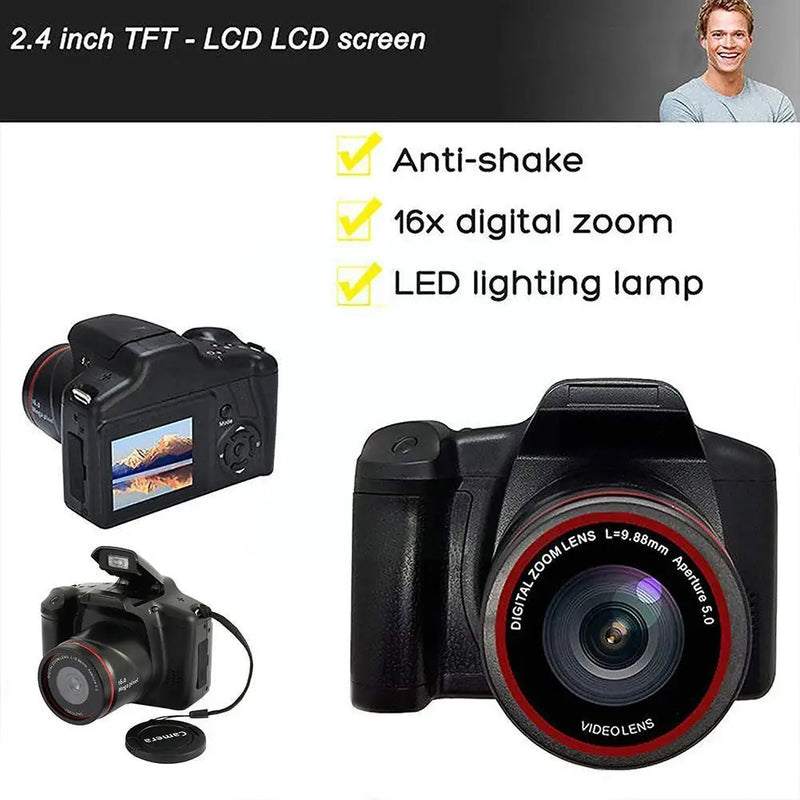 New Digital Camera SLR Portable Anti-shake Vlogging TFT 2.4in Camera 1080P Video LCD Zoom Camera 16X Cameras Ultra HD Scree R9T5