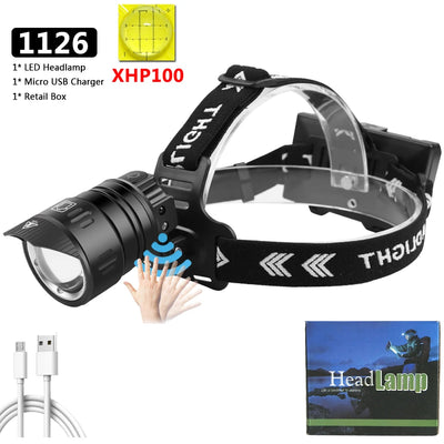 XHP160 1000000lm Sensor Led Headlamp Headlight Powerbank Head Lamp 3 Pcs 18650 Battery Bulbs Zoomable Lithium Ion Litwod 10h