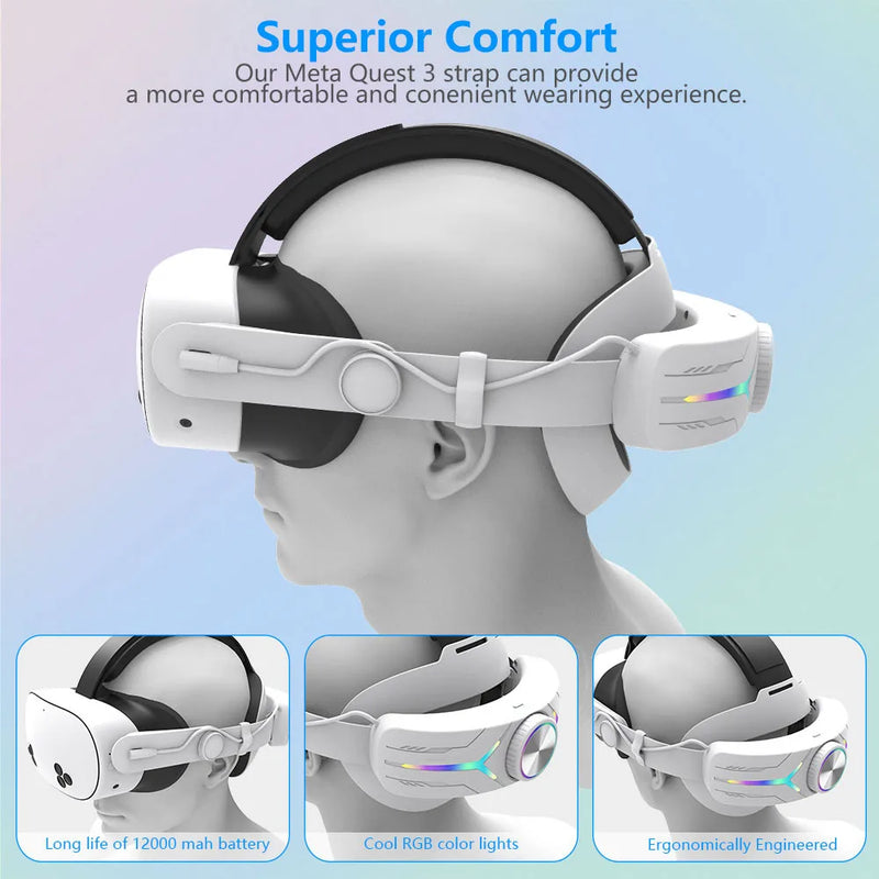 12000mAh Battery Pack Head Strap for Meta Quest 3s VR Accessories 2024 Oculus Quest 3 S RGB Eilte Halo Headstrap 25W Fast Charge