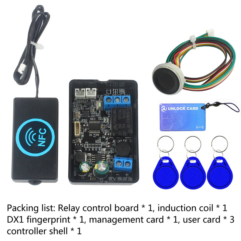 Mobile phone NFC fingerprint relay control module DC10V-120V IC card induction access controller Switch locomotive car unlock