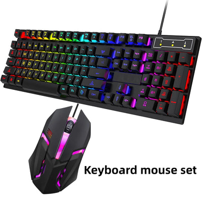 104Keys Wired Keyboard with RGB Backlit Breathing Light Gaming Ergonomic Keyboard And Mouse Set for Computer Laptop Gamer Office