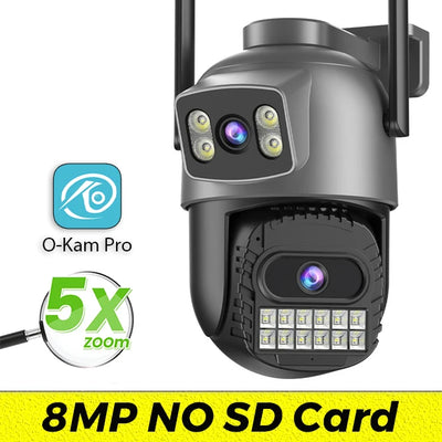 Outdoor Dual Screen IP Camera, 15MP, WiFi, PTZ,10X Digital Zoom,4K,Human Detection, Security Camera, Surveillance, O-Kam Pro App