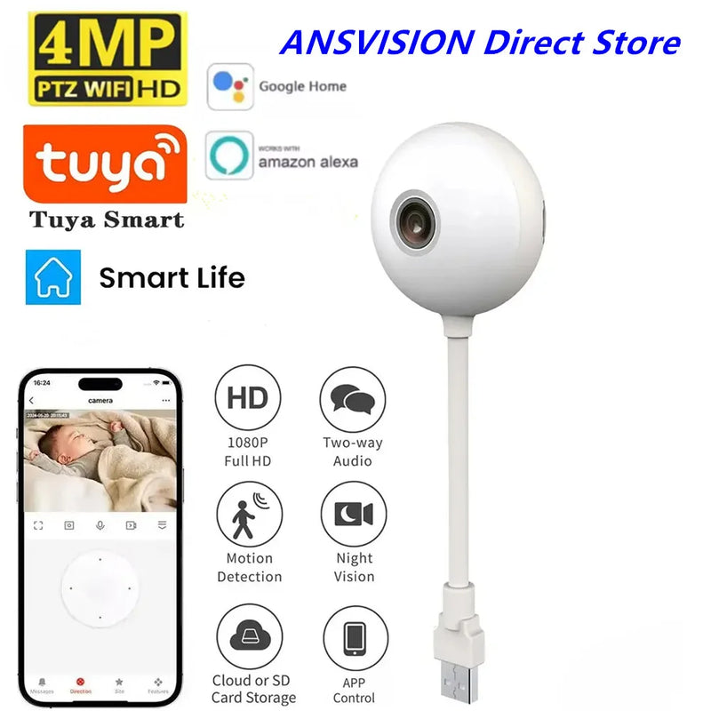 2K Tuya 4MP Mini WiFi Camera Indoor Security Camera 2 WAYS Talk for Baby Monitor Wireless IP Surveillance AI Auto Tracking Cam