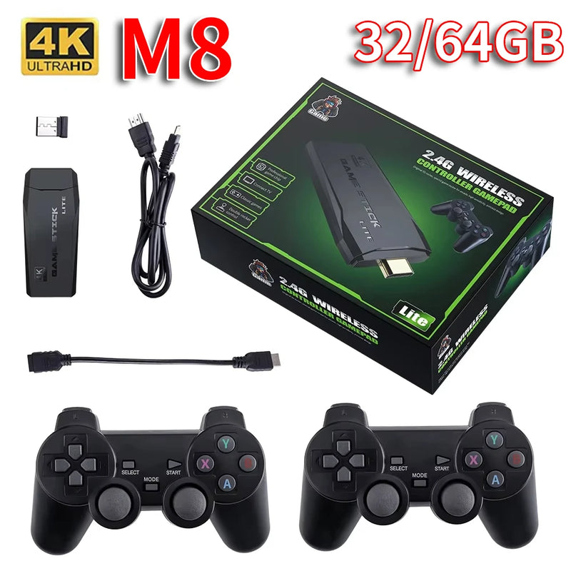 Video Game Sticks M8 Console Game Stick 2.4G Dual Wireless Controller Retro Games Console 10000+ 64G Retro Game for Kids Gifts