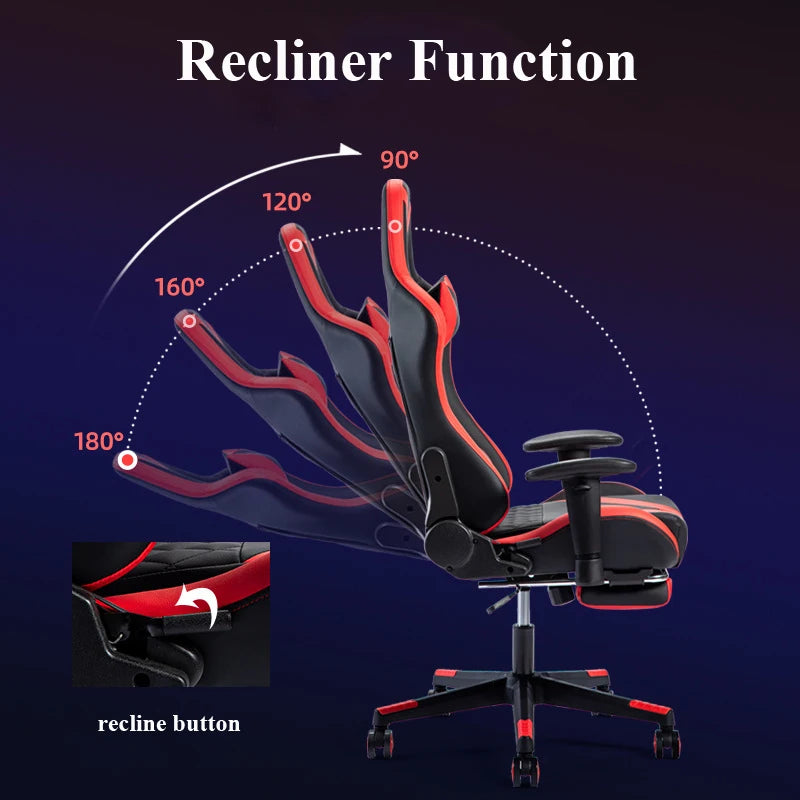 comfortable custom anji pu leather reclining PC computer chair silla gamers racing gaming chair with footrest