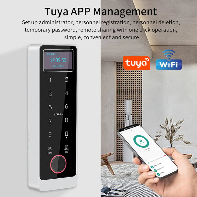 Metal Waterproof Tuya App RFID Wifi Biometric Fingerprint Touch Keyboard RF 125Khz/13.56mhz Access Control keypad Remote Unlock