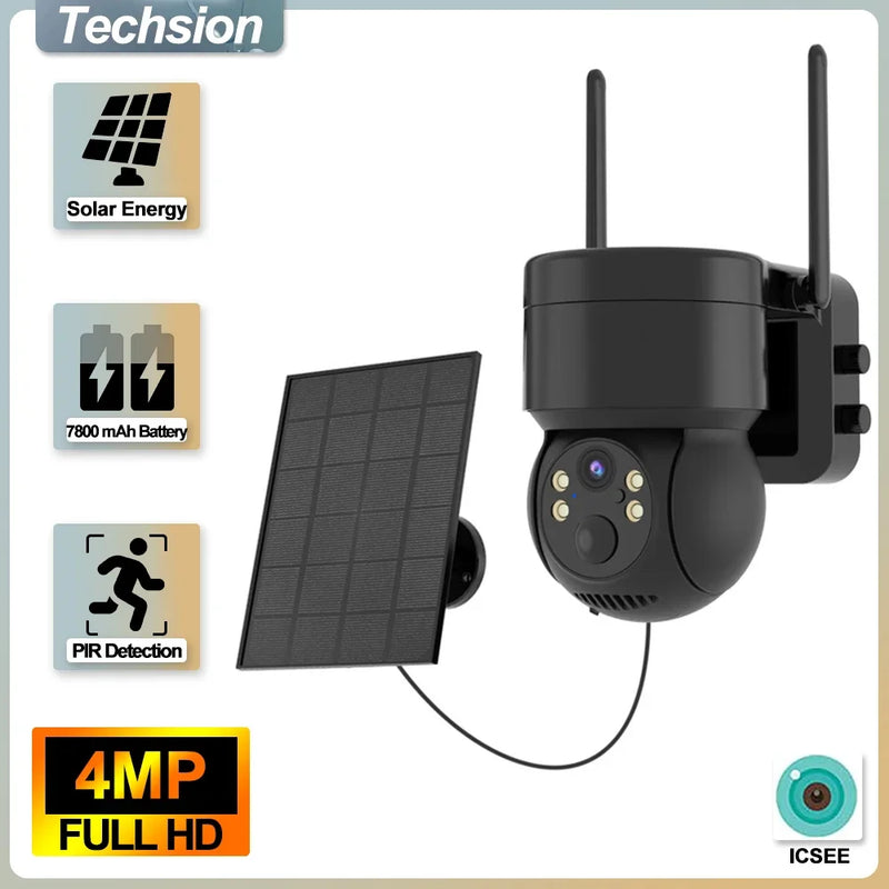 4MP Solar Camera Wifi Outdoor Wireless Surveillance IP Cameras With Solar Panel PIR Human Detection 7800mAh Recharge Battery