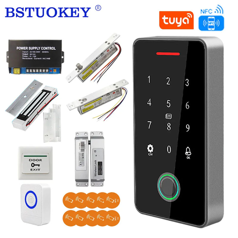 IP67 Waterproof Outdoor Access Control Keypad Sets with power supply control door Kits Fingerprint Bluetooth NFC Opener System