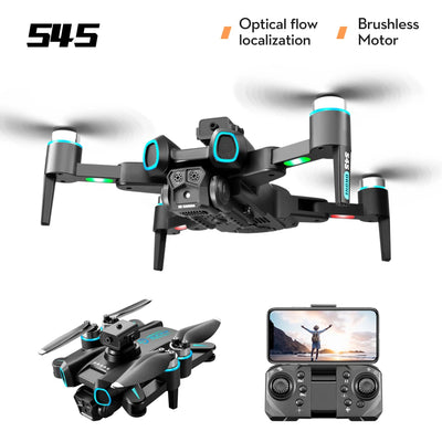 LS-S4S 8K HD triple camera drone WiFi brushless optical flow positioning 360 ° laser obstacle avoidance foldable quadcopter