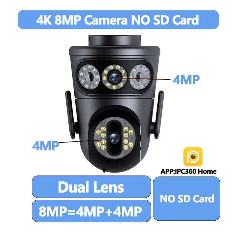 6K 12MP IP Camera WiFi Three Lens 10X Zoom Outdoor 8MP Dual Lens Waterproof Monitor Motion Detection Security Video Surveillance