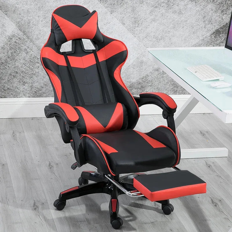 Gaming Chair PVC Household Armchair Ergonomic Computer Office Chairs Lift and Swivel Function Adjustable Footrest