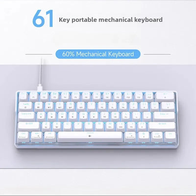 Mechanical keyboard backlit white gaming wired ergonomic 61 keys keyboards  60% gaming key board wired with backlight blue pc