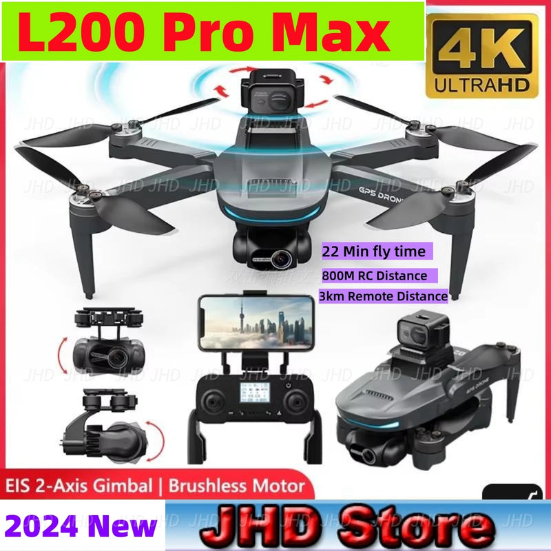 JHD L200 PRO MAX Drone GPS Brushless Motor 4K HD Profesional Quadcopter 2-Axis Gimbal 360° Obstacle Avoidance Drone L200PRO Max