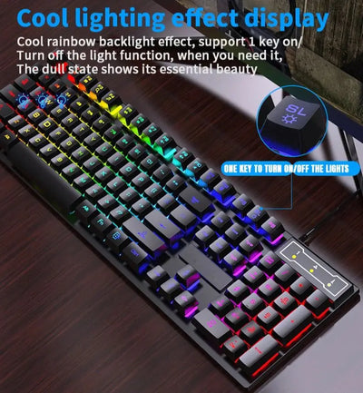 104Keys Wired Keyboard with RGB Backlit Breathing Light Gaming Ergonomic Keyboard And Mouse Set for Computer Laptop Gamer Office