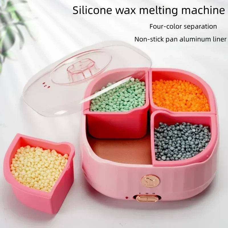 New Silicone Paraffin Heater with Four-box Grid Non-stick Coating Wax Melting Pot Multi-functional Wax Machine for Hair Removal