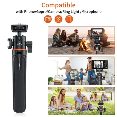 TP-06 Mini Extend Phone Tripod Stand Bracket Camera Tripod 360° Ball Head Cold Shoe Selfie Stick for iPhone 14 13 12 GoPro