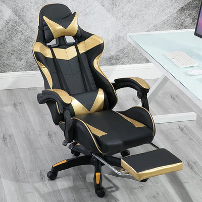 Gaming Chair PVC Household Armchair Ergonomic Computer Office Chairs Lift and Swivel Function Adjustable Footrest