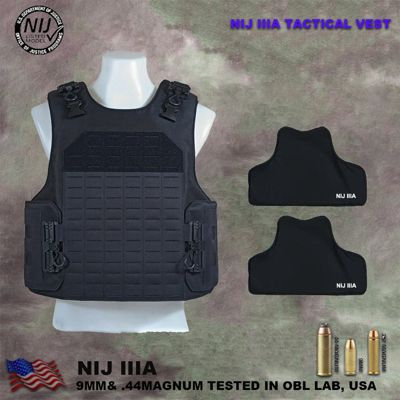 900D NIJ IIIA.44 Level Bulletproof Vest  Quick Release Carrier Combat Vest Soft Insert Anti-stap Hunting Tactical Ballistic Vest