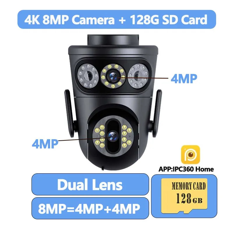 6K 12MP IP Camera WiFi Three Lens 10X Zoom Outdoor 8MP Dual Lens Waterproof Monitor Motion Detection Security Video Surveillance