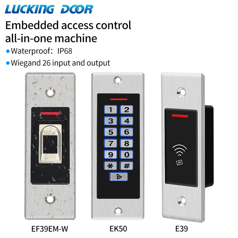 9-18V 125Khz RFID Reader Keyless Door Opener Metal Access Control Keypad IP66 Waterproof Embedded Mount Fingerprint Card Reader