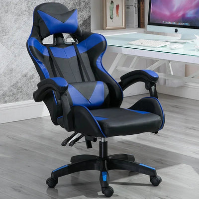 Gaming Chair PVC Household Armchair Ergonomic Computer Office Chairs Lift and Swivel Function Adjustable Footrest