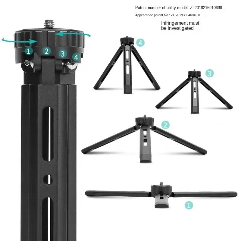 Photography Mini Metal Tripod Aluminum Alloy Desktop Stand Tripod with 1/4 inch Screw for DSLR ILDC Camera Camcorder Projector