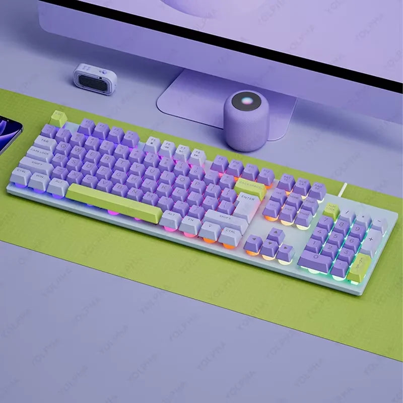 Computer Wired Keyboard 104 Keys 7 Color Backlight Floating Square Keycaps Gaming Silent Keyboard For Laptop Business Office