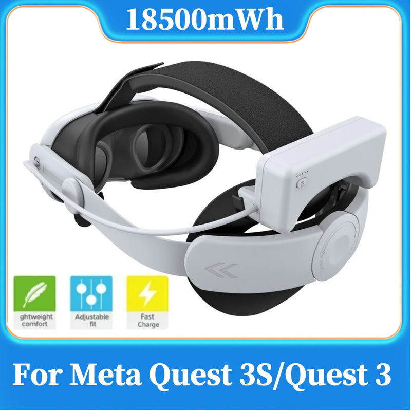 Adjustable Head Strap with 18500mWh Battery Pack Balanced Weight Distribution VR Head Band for Meta Quest 3S/Quest 3 VR Headset